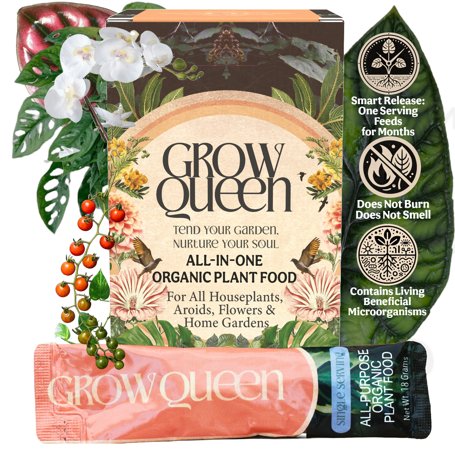 The All-In-One Complete Organic Plant Food Box Of Single Serving Packets Grow Queen