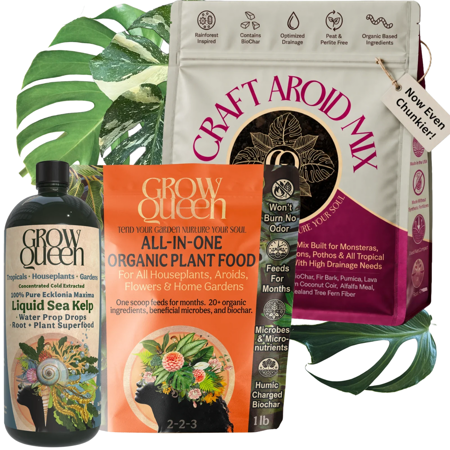 Repot and Recovery Kit bundle - potting mix, All-in-One dry feed, and kelp extract