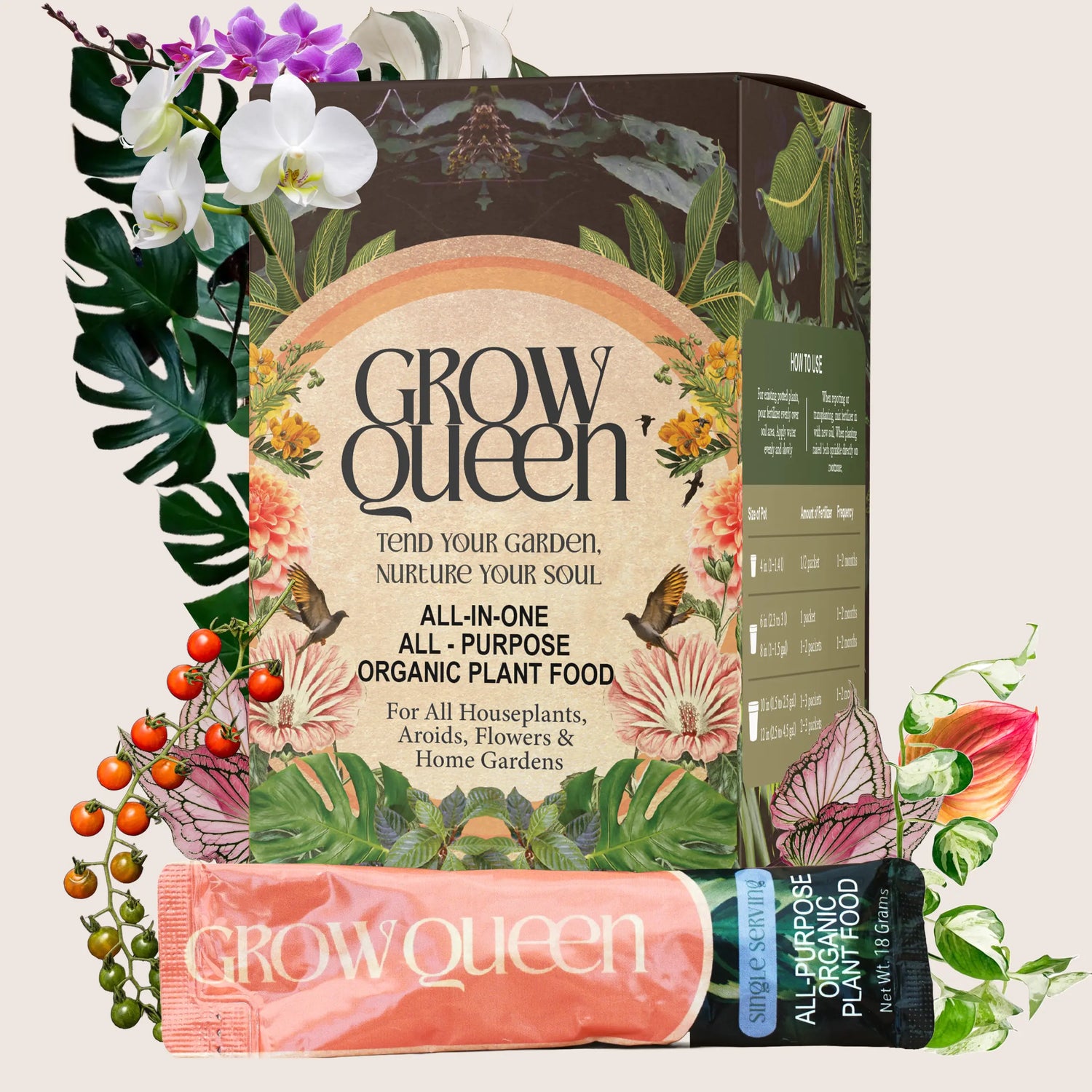 The All-In-One Complete Organic Plant Food Box Of Single Serving Packets Grow Queen