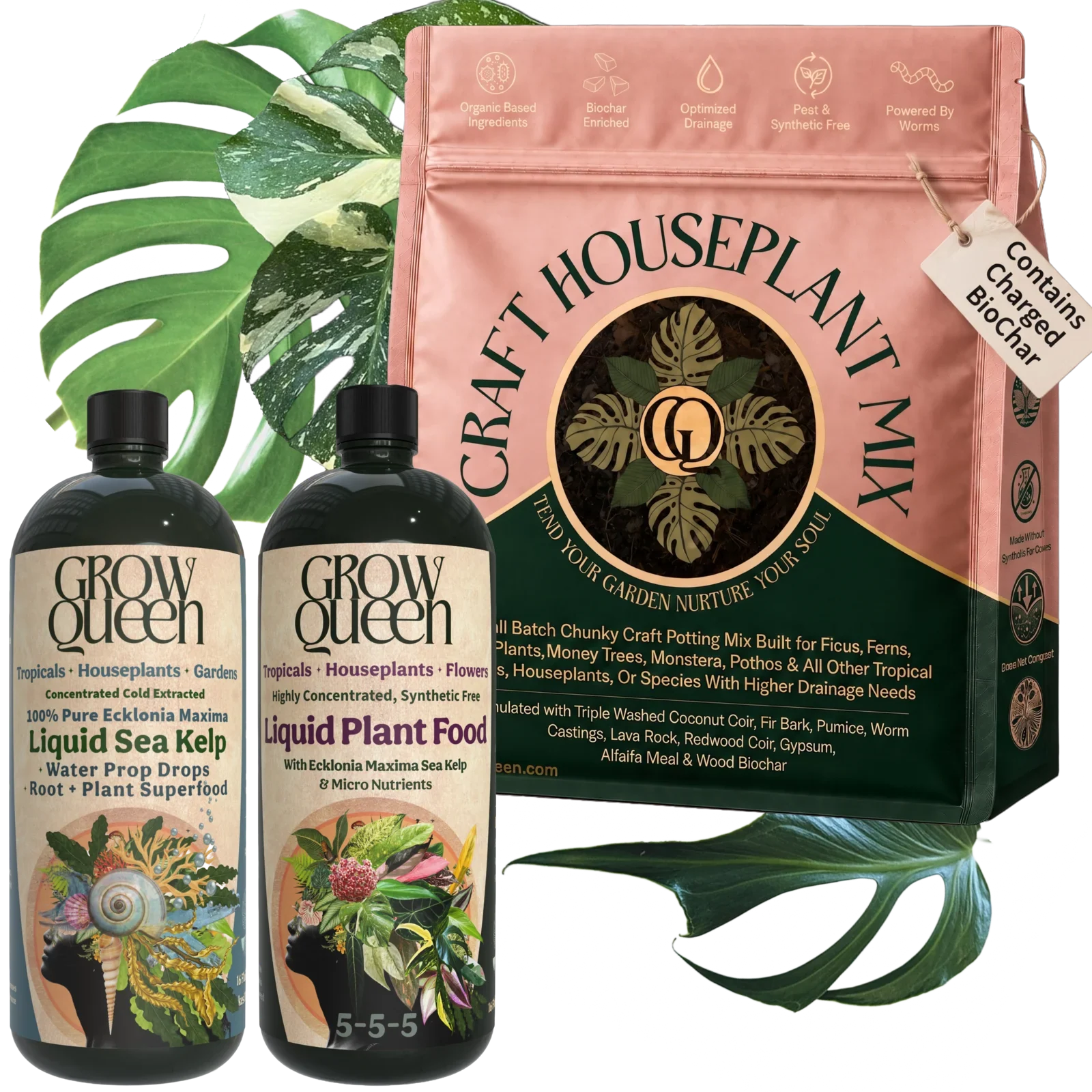 Houseplant Generalist Kit bundle - Craft Houseplant Potting Mix, liquid 5-5-5, and kelp extract