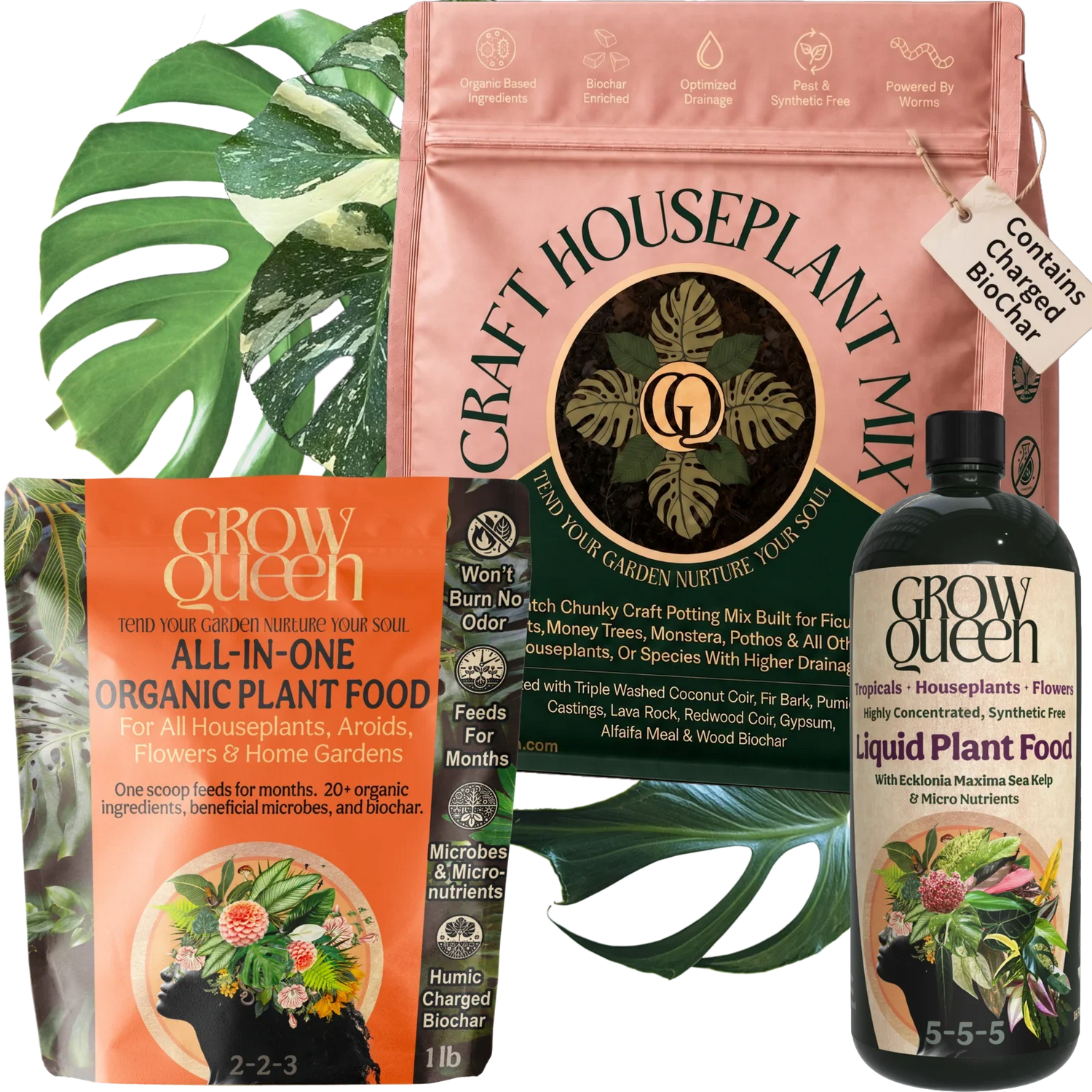 Houseplant Starter Kit bundle - potting mix, All-in-One dry feed, and liquid 5-5-5