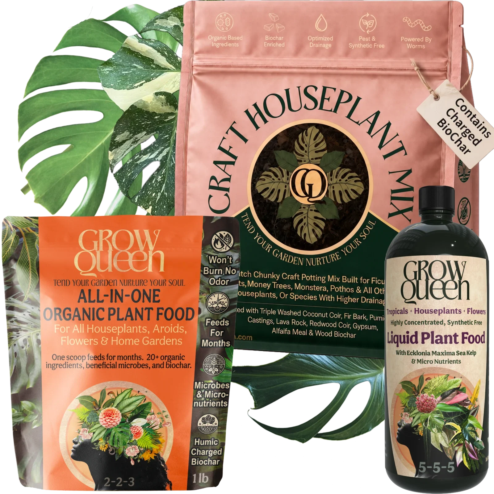Houseplant Starter Kit bundle - potting mix, All-in-One dry feed, and liquid 5-5-5