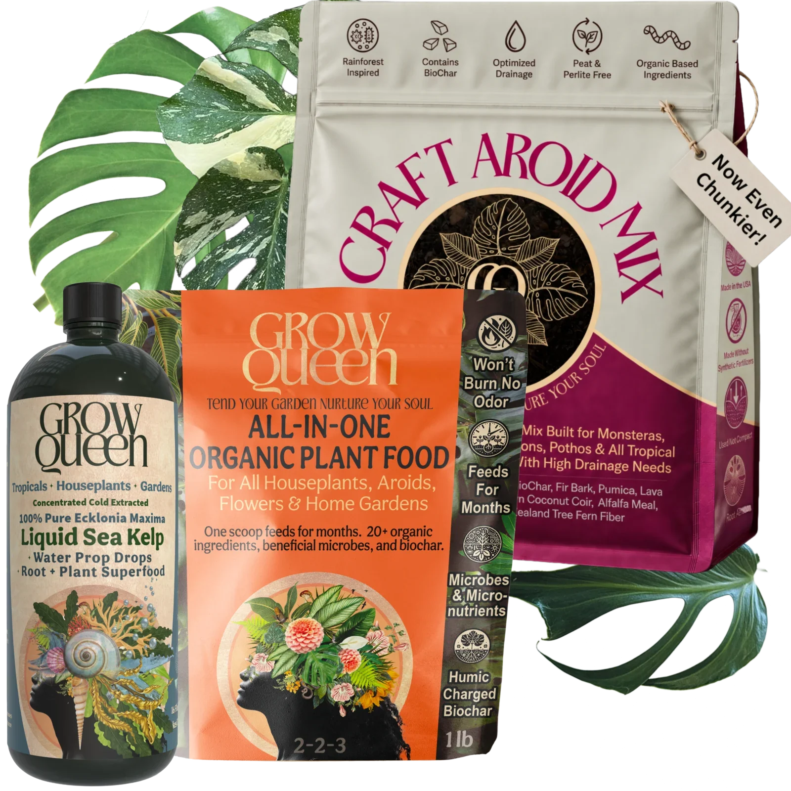Repot and Recovery Kit bundle - potting mix, All-in-One dry feed, and kelp extract